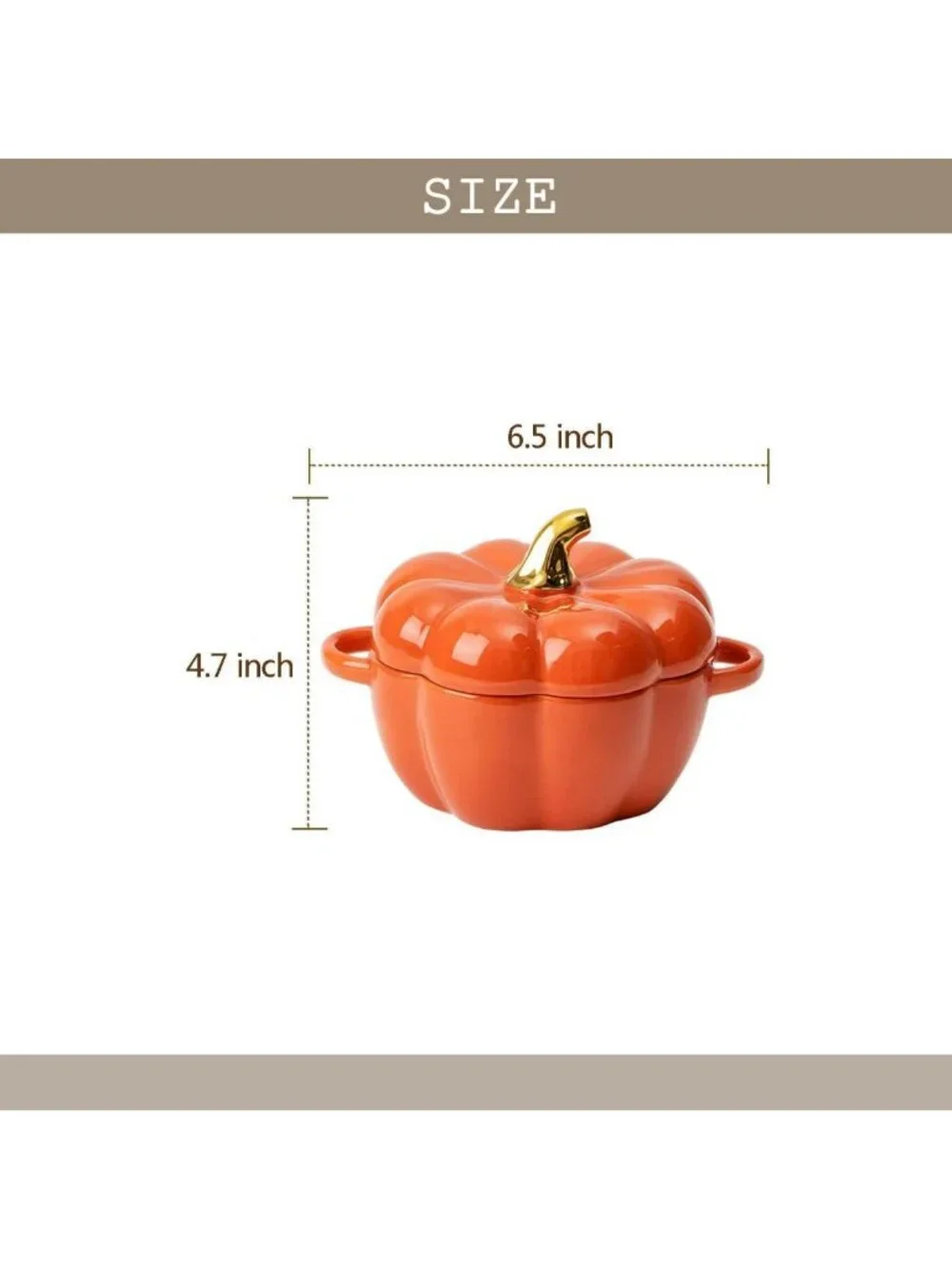 Set of 4 Pumpkin Ceramic Ramekins with Lids & Handles - Oven Safe Casserole